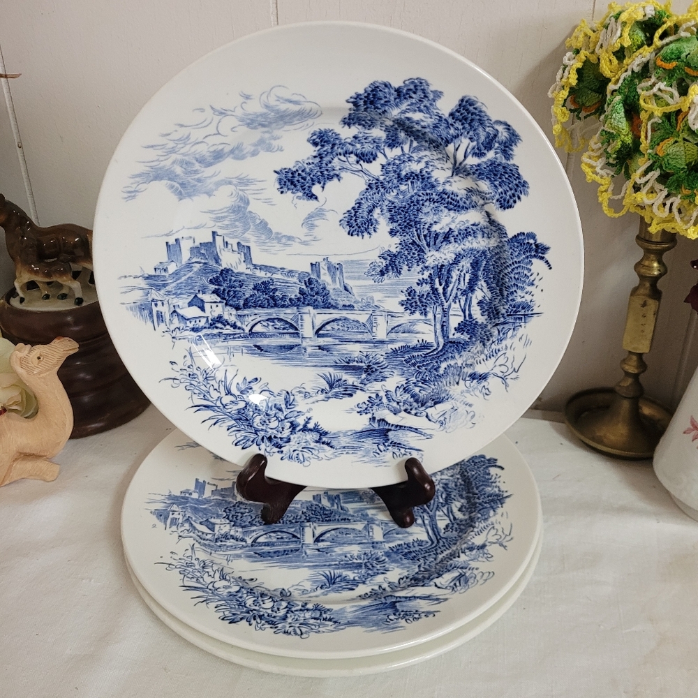 Vintage Wedgewood COUNTRYSIDE Blue/white Tranferware Dinner Plate 3 England